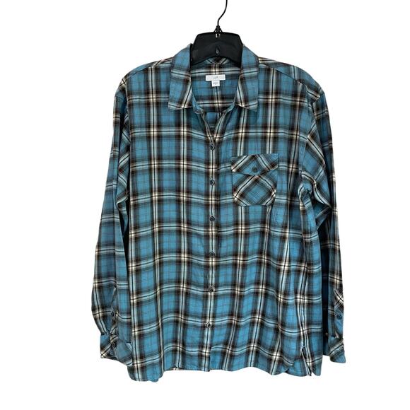 J. Jill Blue Mutli Colored Plaid Flannel Button Down Size M - Picture 1 of 12